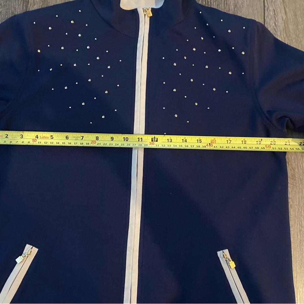 Alia Blue with golden metal decorations /Zip Up Cardigan Size M - Picture 9 of 10